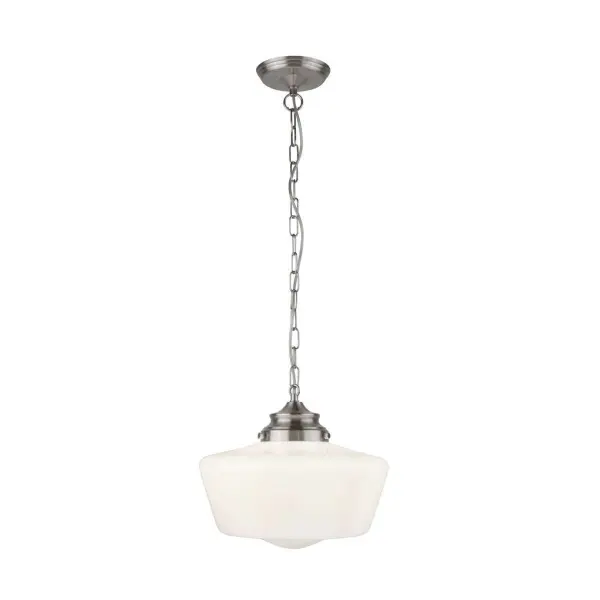Searchlight 8071-1SS School House Satin Silver Pendant With Opal Glass