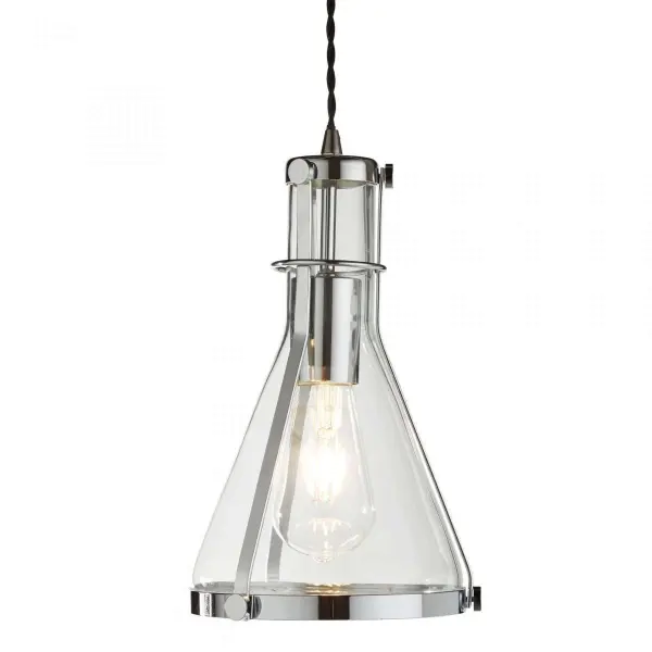 Searchlight 8201CC Metal & Glass Pendant 1 Light Framed Conical
