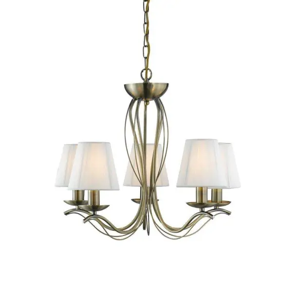 Searchlight 9825-5AB Andretti Antique Brass 5 Light Fitting with Cream Shades
