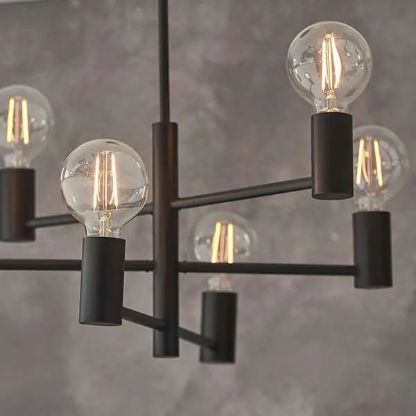 Studio 6 Light Upturned Semi Flush Fitting in Matt Black
