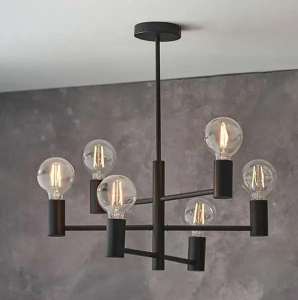 Studio 6 Light Upturned Semi Flush Fitting in Matt Black
