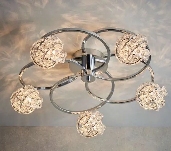 Talia Chrome & Crystal 5 Light Semi-Flush Fitting