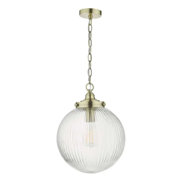 Tamara 1lt Pendant Antique Brass & Ribbed Glass