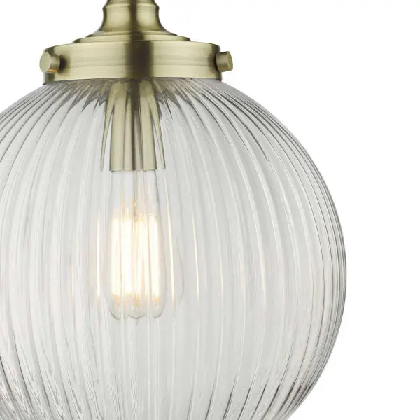 Tamara 1lt Pendant Antique Brass & Ribbed Glass