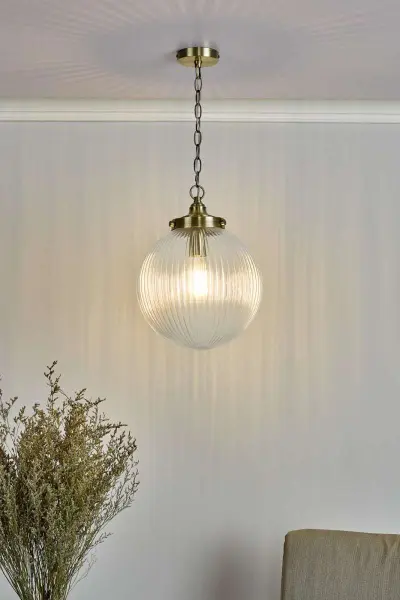 Tamara 1lt Pendant Antique Brass & Ribbed Glass