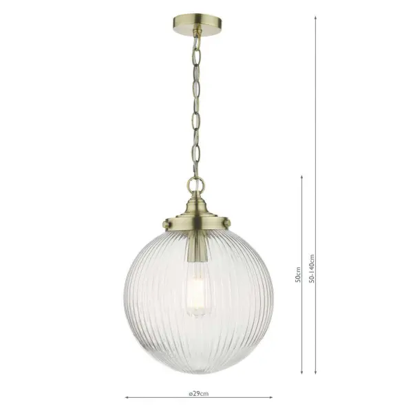 Tamara 1lt Pendant Antique Brass & Ribbed Glass