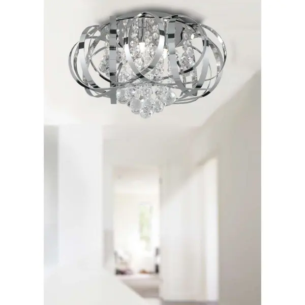Tilly Chrome 3 Light Fitting with Intertwining Strips Glass Balls