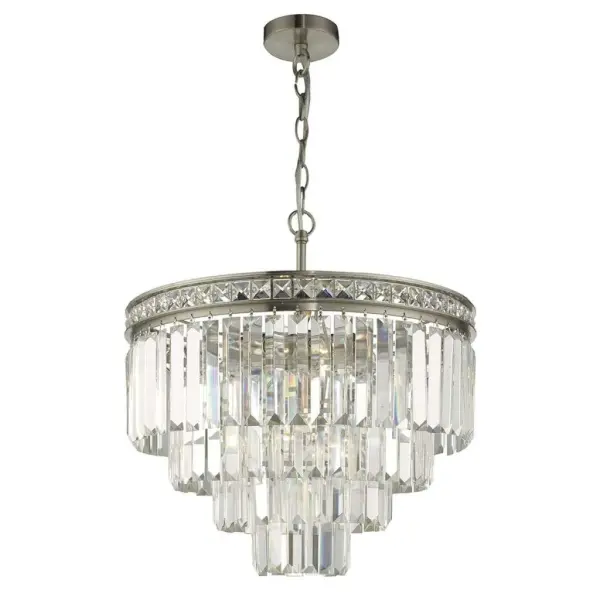 Vyana 4 Light 4 Tier Pendant Brushed Nickel and Crystal Droppers