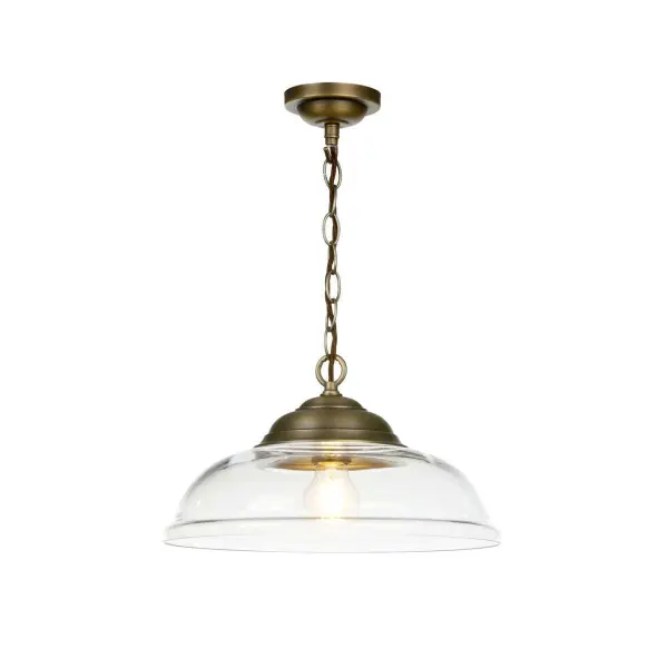 WEBSTER 1 light pendant clear glass with antique brass