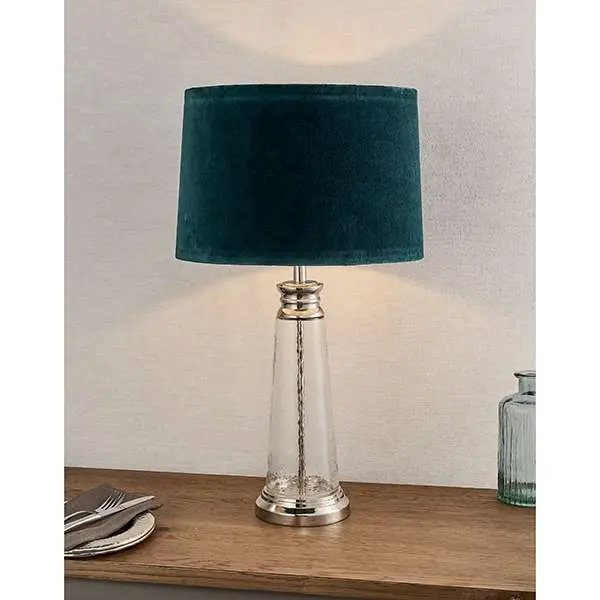 Winslet Hammered Glass Table Lamp C/W Teal Shade