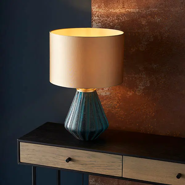 Turquoise Glass Table Lamp C/W Shade