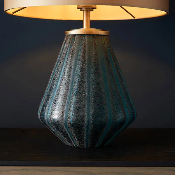 Turquoise Glass Table Lamp C/W Shade
