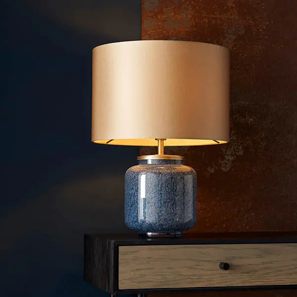 Glass Table Lamp in Colbalt C/W Shade