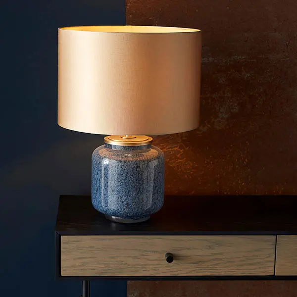 Glass Table Lamp in Colbalt C/W Shade