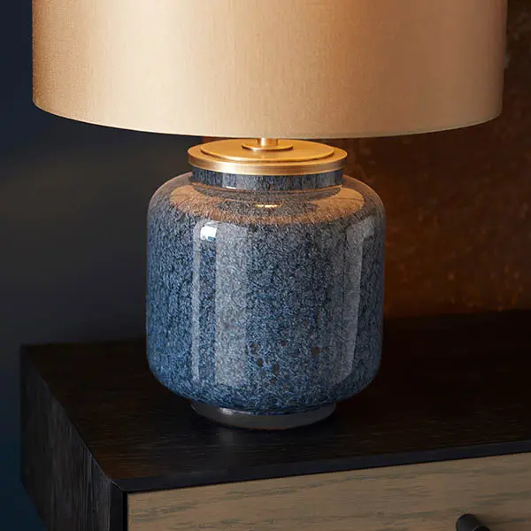 Glass Table Lamp in Colbalt C/W Shade