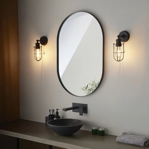 Industrial Style Wall Light Caged in Black