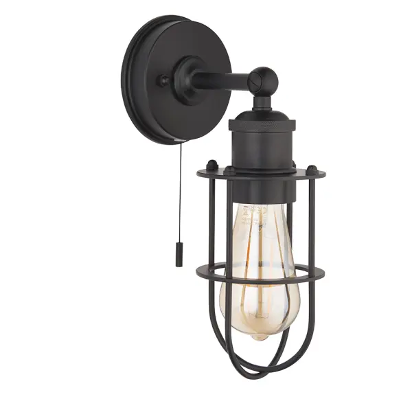Industrial Style Wall Light Caged in Black