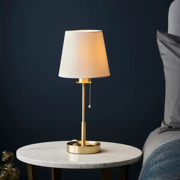 Roe Satin Brass Table Lamp C/W Shade