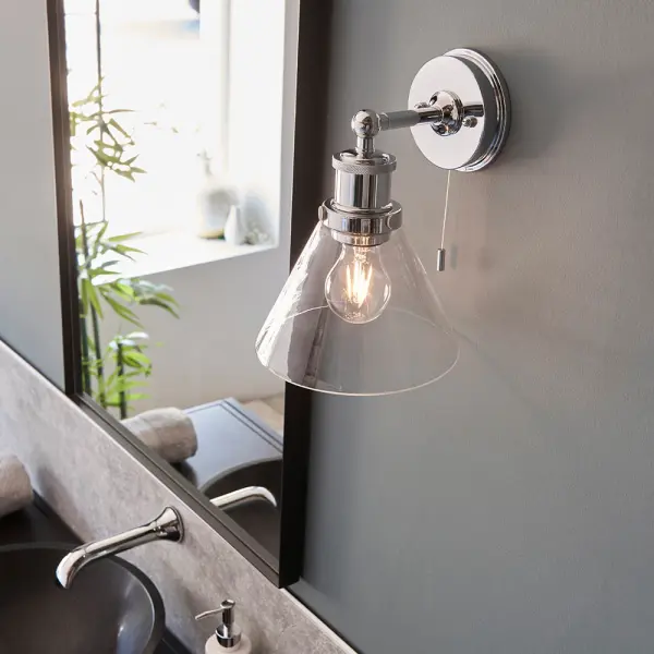 Chrome Wall Light IP44 with Clear Glass