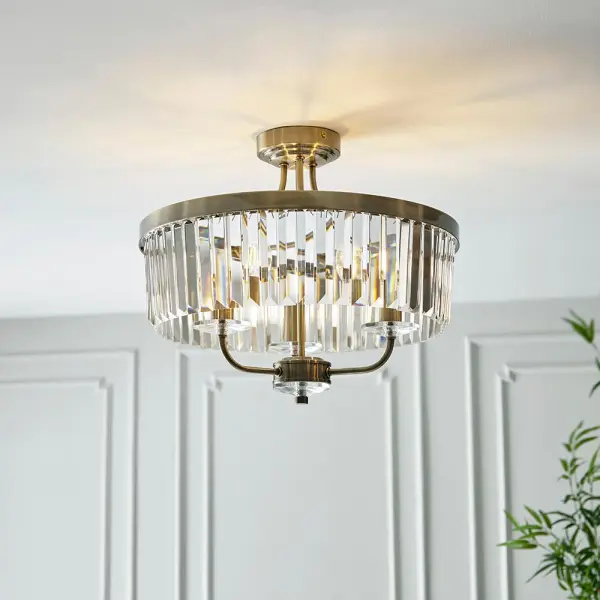 Carol 3 Light Antique Brass Semi Flush