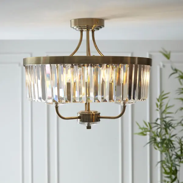 Carol 3 Light Antique Brass Semi Flush