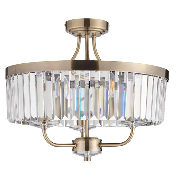 Carol 3 Light Antique Brass Semi Flush