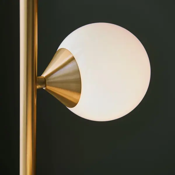 Eve Satin Brass Floor Lamp C/W Gloss White Shades