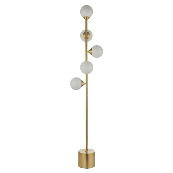 Eve Satin Brass Floor Lamp C/W Gloss White Shades
