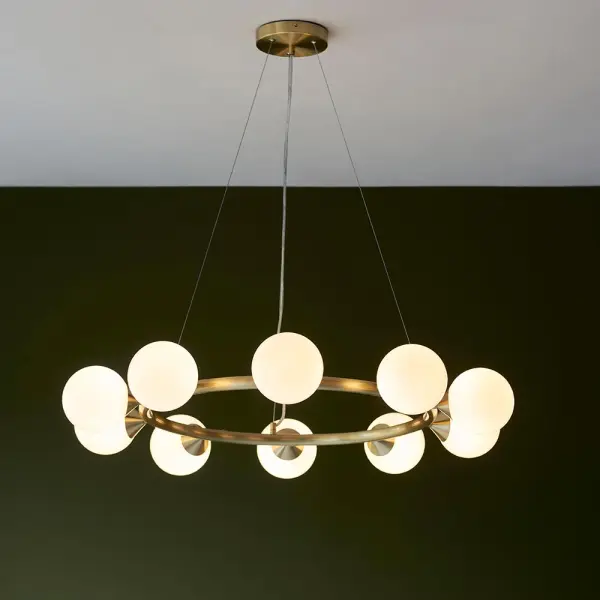 Eve 10 Light Satin Brass Pendant C/W Gloss White Shades