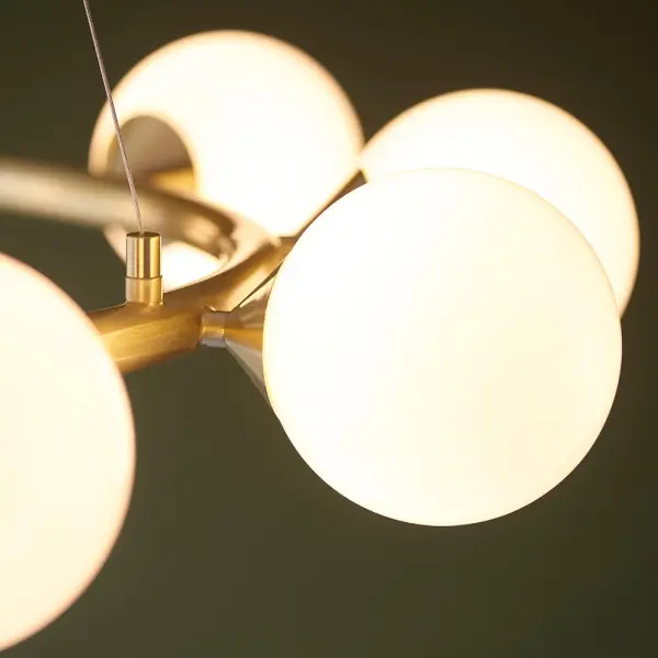 Eve 10 Light Satin Brass Pendant C/W Gloss White Shades