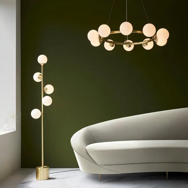 Eve 10 Light Satin Brass Pendant C/W Gloss White Shades