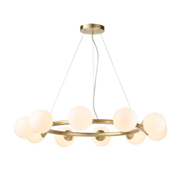 Eve 10 Light Satin Brass Pendant C/W Gloss White Shades