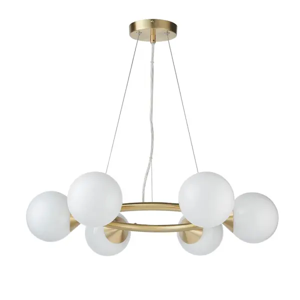 Eve 6 Light Satin Brass Pendant C/W Gloss White Shades