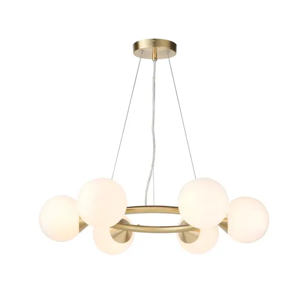 Eve 6 Light Satin Brass Pendant C/W Gloss White Shades