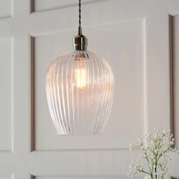 Molly Small Ribbed Glass & Nickel Pendant