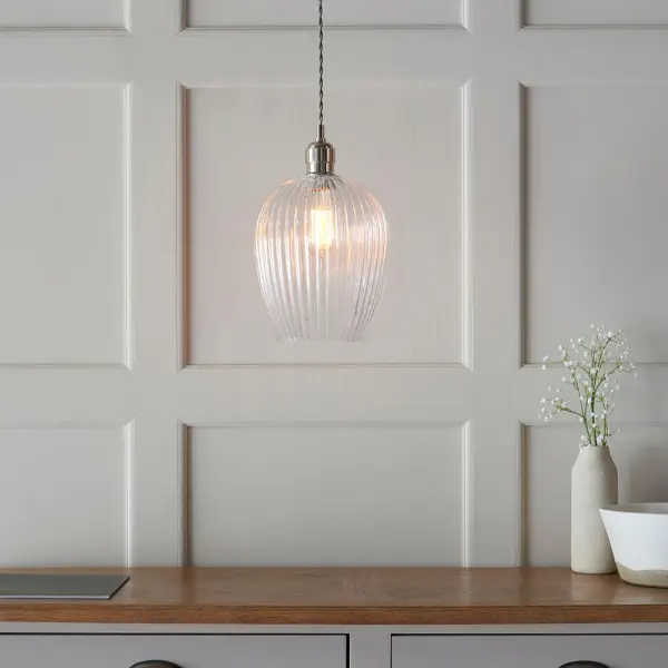 Molly Small Ribbed Glass & Nickel Pendant