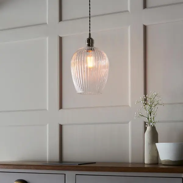 Molly Small Ribbed Glass & Nickel Pendant