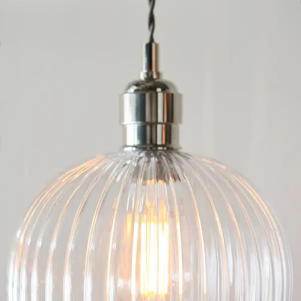 Molly Small Ribbed Glass & Nickel Pendant