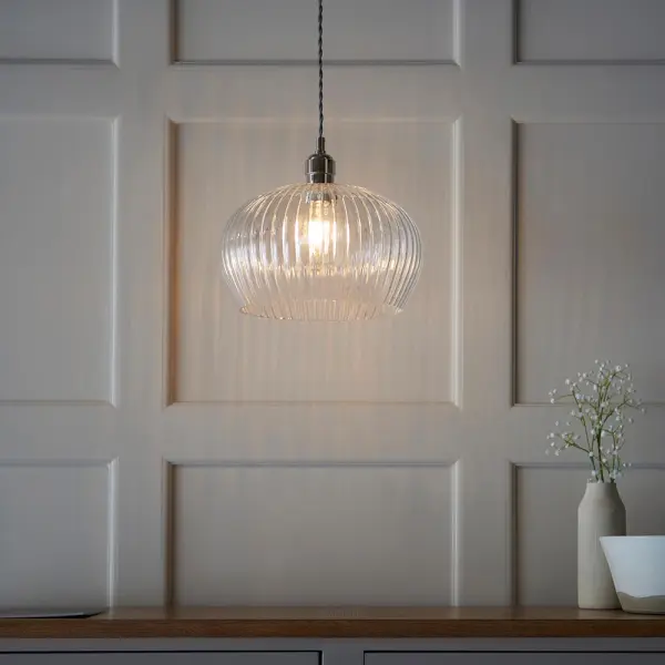 Molly Ribbed Glass Bowl Pendant