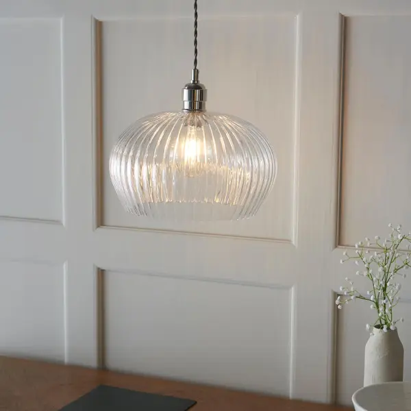 Molly Ribbed Glass Bowl Pendant