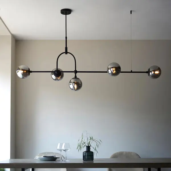 Erin 5 Light Black Linear Pendant Smoked Glass