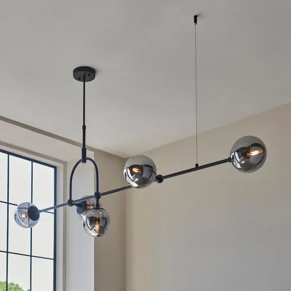 Erin 5 Light Black Linear Pendant Smoked Glass