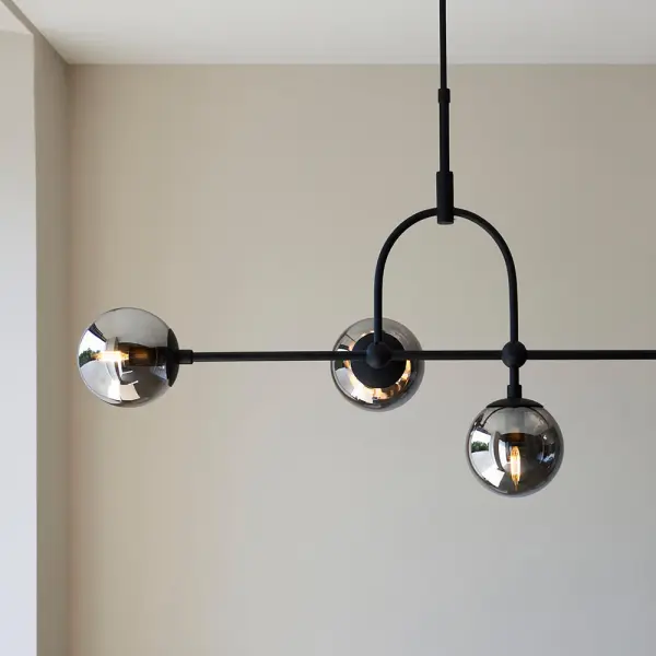 Erin 5 Light Black Linear Pendant Smoked Glass