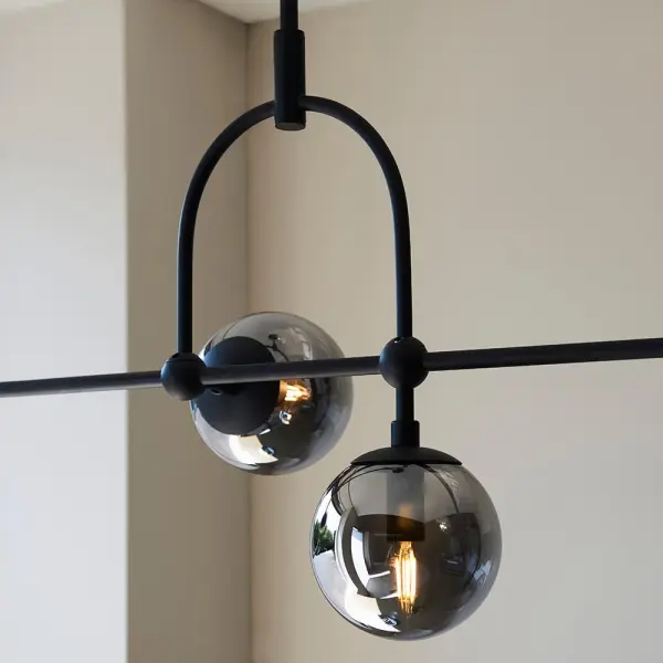 Erin 5 Light Black Linear Pendant Smoked Glass