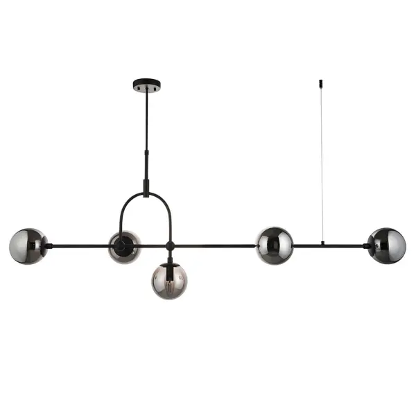 Erin 5 Light Black Linear Pendant Smoked Glass
