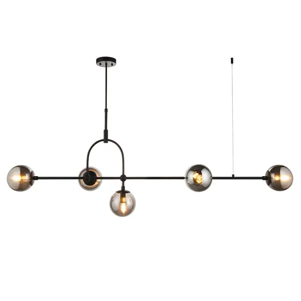Erin 5 Light Black Linear Pendant Smoked Glass