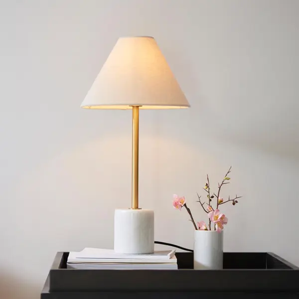 Ellie Aged Brass & Marble Table Lamp C/W Fabric Shade