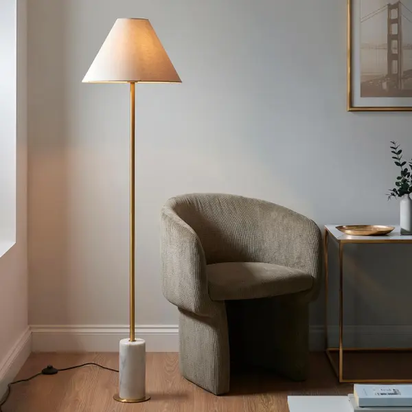 Ellie Aged Brass & Marble Floor Lamp C/W Fabric Shade
