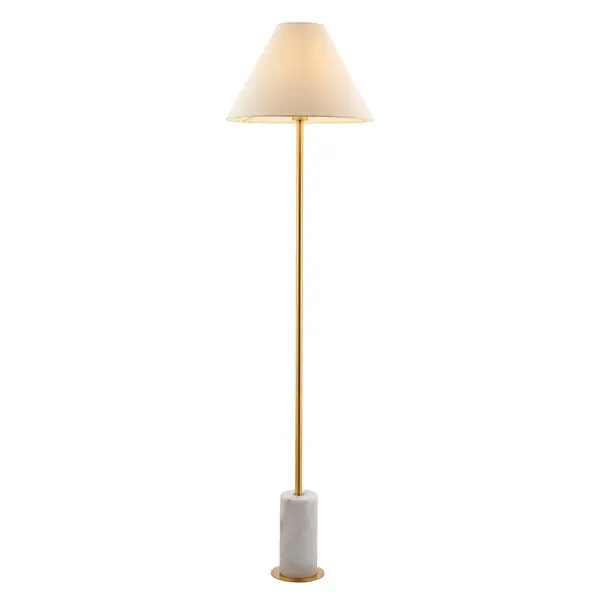 Ellie Aged Brass & Marble Floor Lamp C/W Fabric Shade