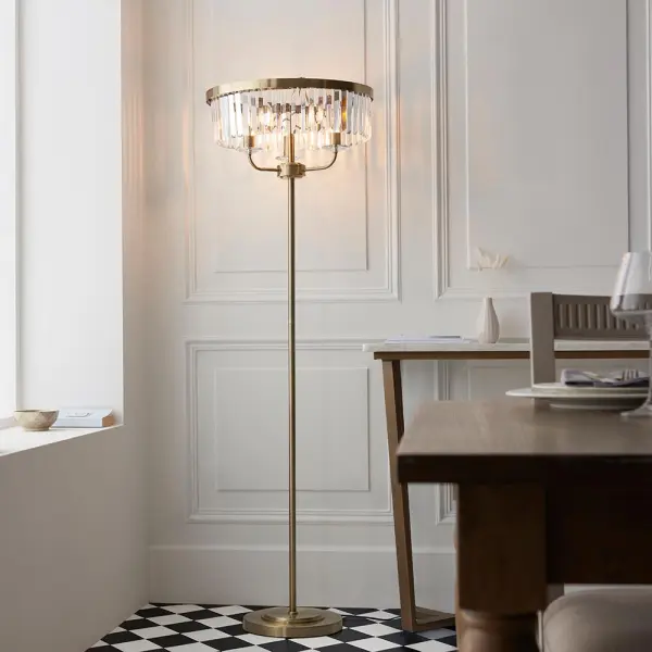 Carol Antique Brass & Crystal Floor Lamp